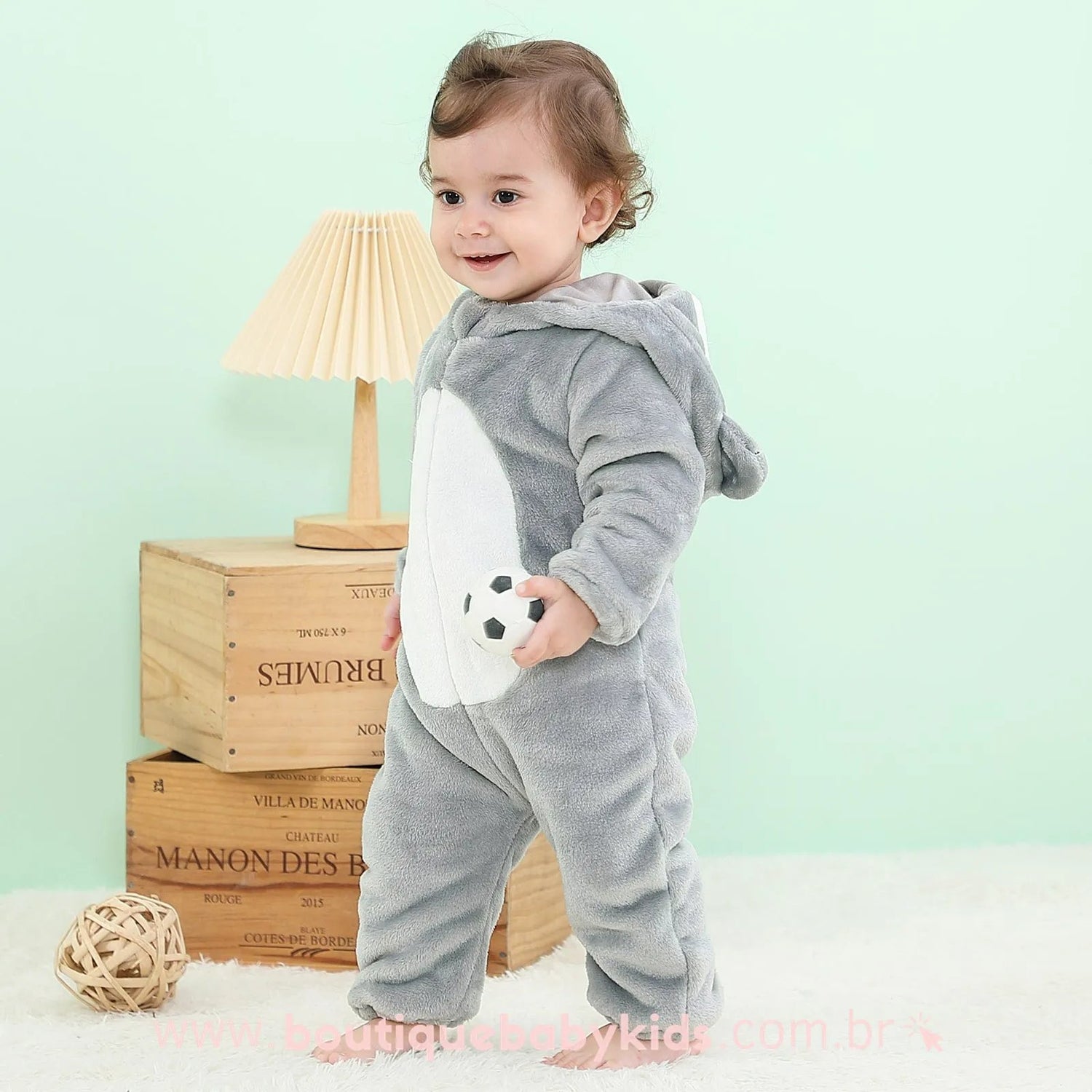 Macacão Bebê Inverno Fantasia Bichinho Coala Cinza - Frete Grátis - Boutique Baby Kids