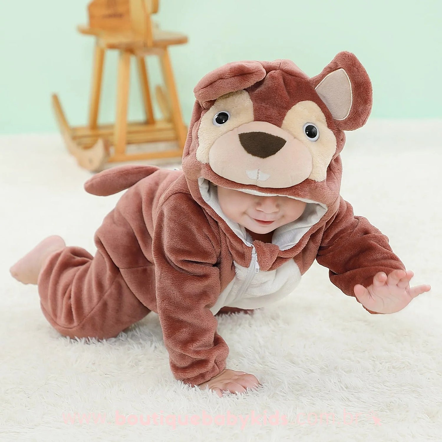 Macacão Bebê Inverno Fantasia Bichinho Esquilo Marrom - Frete Grátis - Boutique Baby Kids