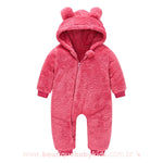Macacão Bebê Ursinho Pelúcia com Capuz Rosa - Boutique Baby Kids