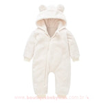 Macacão Bebê Ursinho Pelúcia com Capuz Branco - Boutique Baby Kids