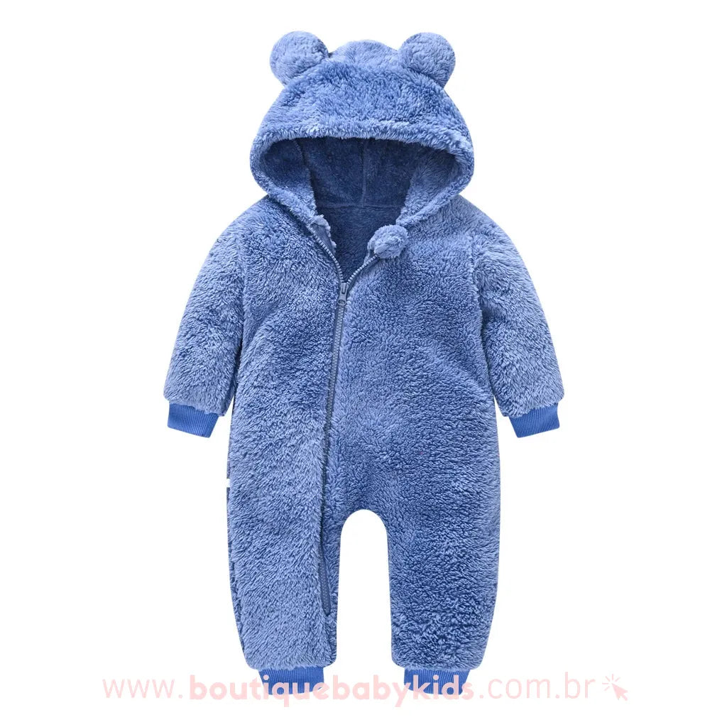 Macacão Bebê Ursinho Pelúcia com Capuz Azul - Boutique Baby Kids