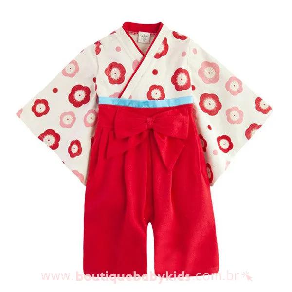 Macacão Bebê Kimono Japonês Vermelho - Boutique Baby Kids